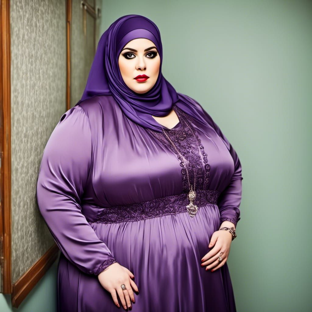 Curvy Woman in Niqab and Purple Suit, Hyperrealism