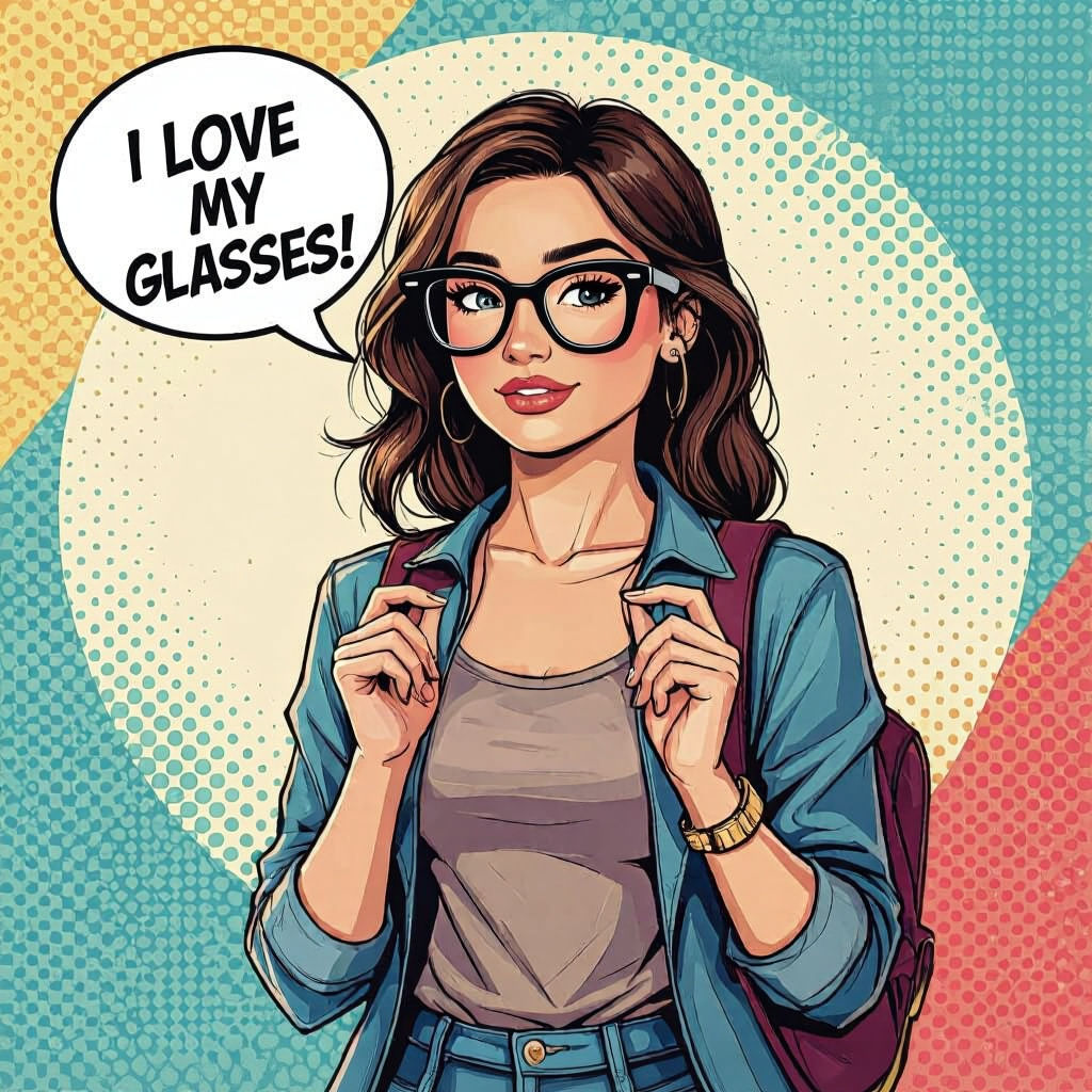 Comic Art Young Woman with Glasses