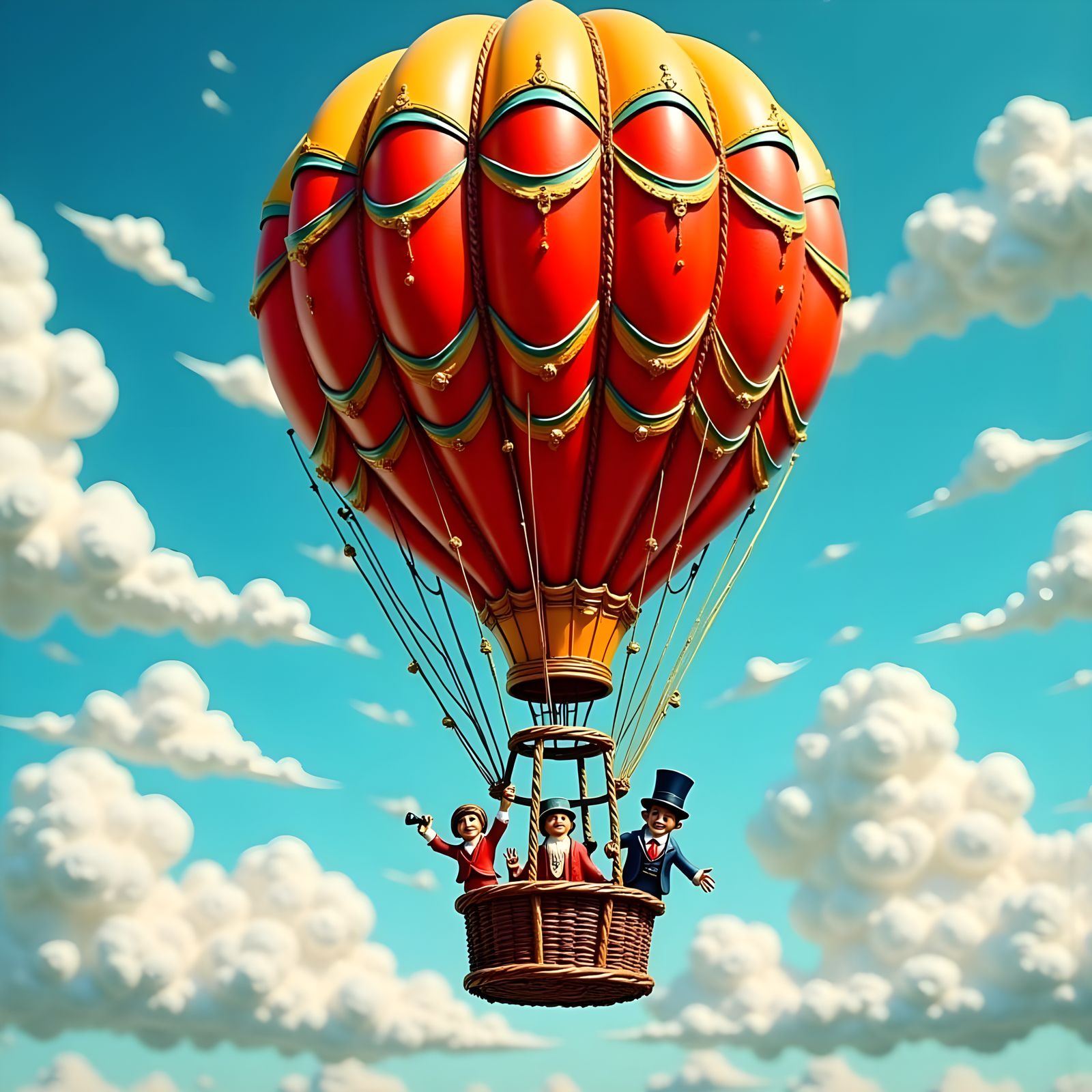 Vibrant Hot Air Balloon Soars with Whimsical Circus Scene