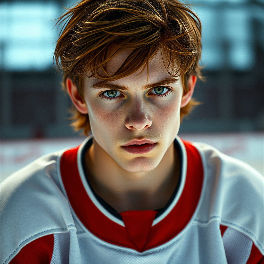 Brooding Teen Hockey Player: Cinematic Film Still