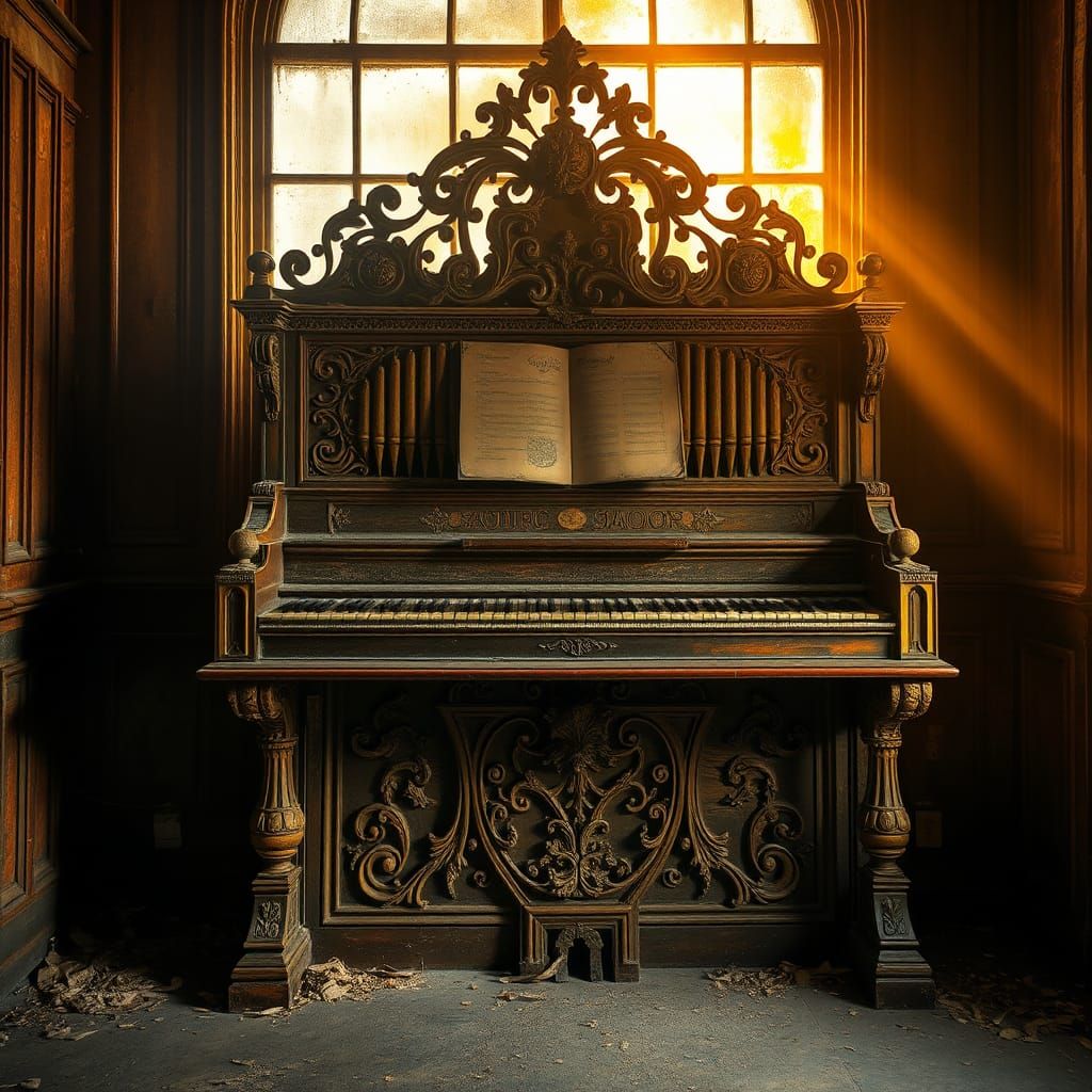 Vintage Organ Piano in Golden Light