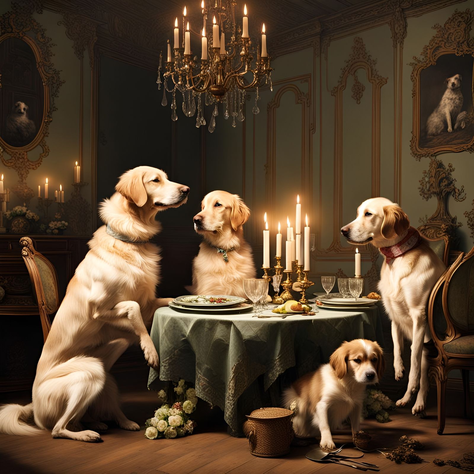 Dogs Attend Rococo Candlelit Dinner