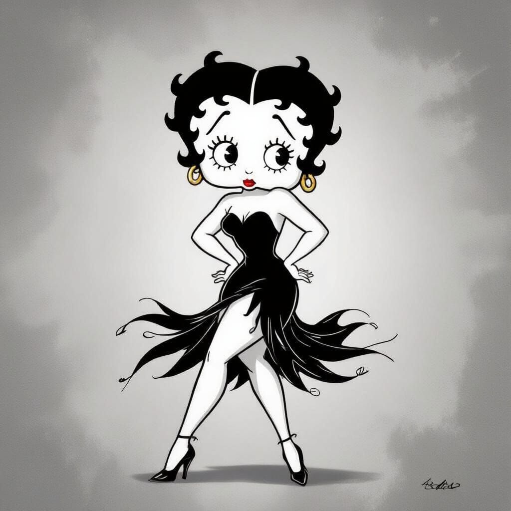 Betty Boop Portrait in Classic Black and White Style