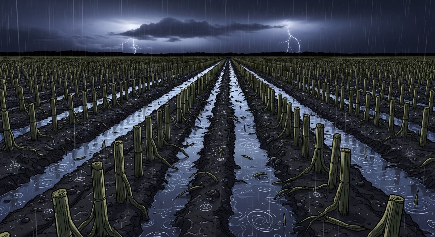 Stormy Night Cornfield Harvest in Cartoon Style