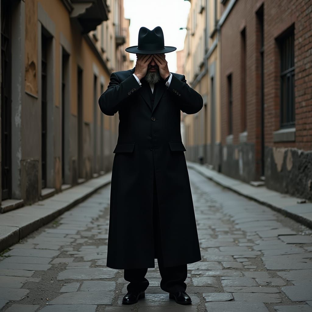 Contemplative Man in City Street, Baroque Style
