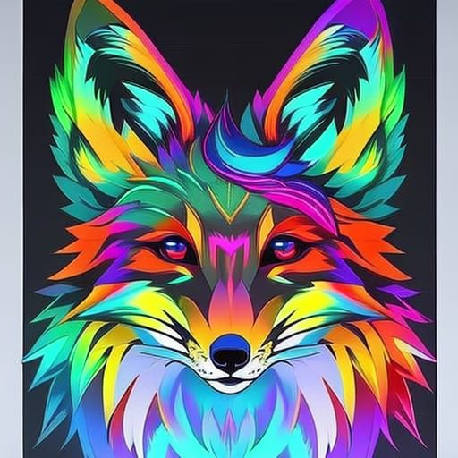 Colorful Iridescent Fox in Neon Fantasy Style
