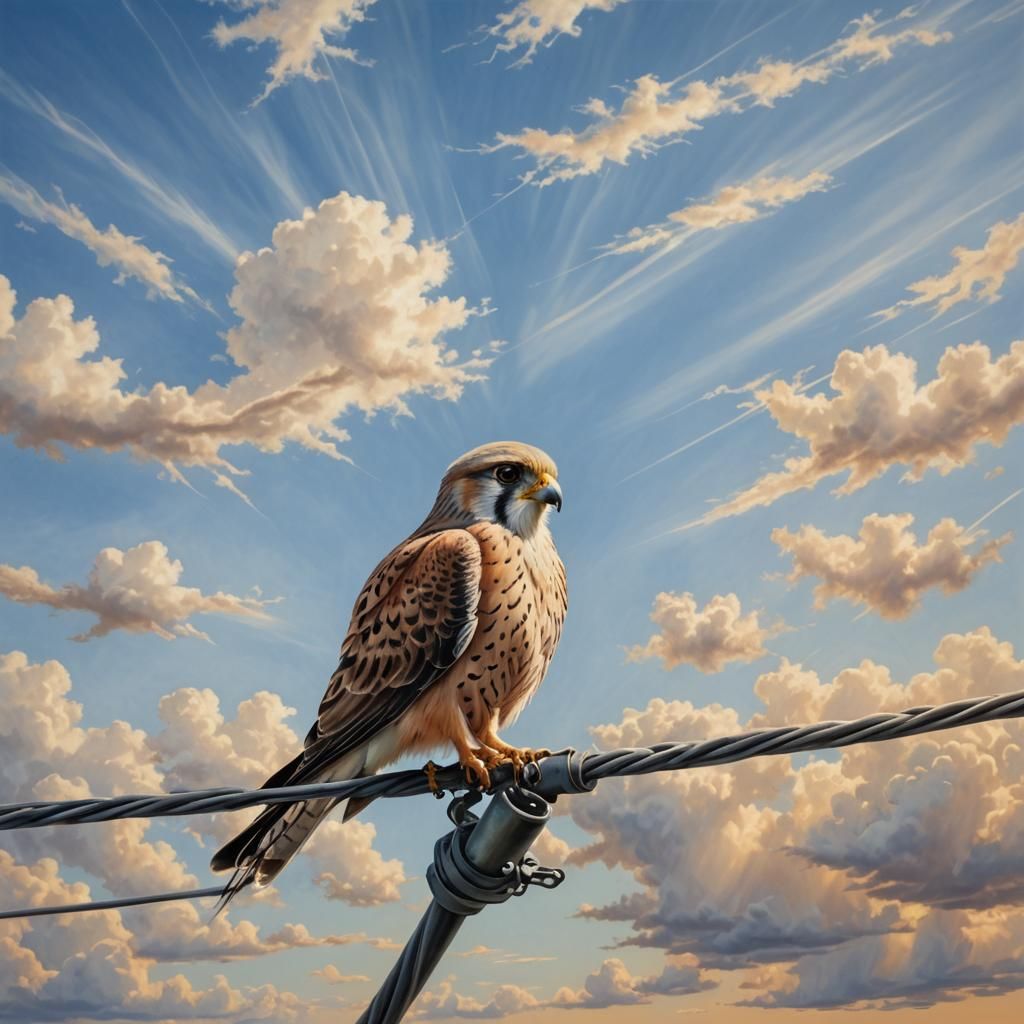 Kestrel on a Wire, Airbrush Art