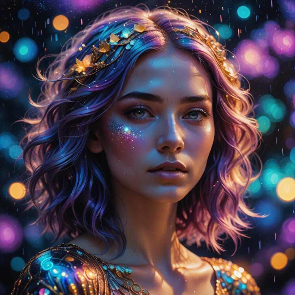 Ethereal Goddess with Iridescent Hair