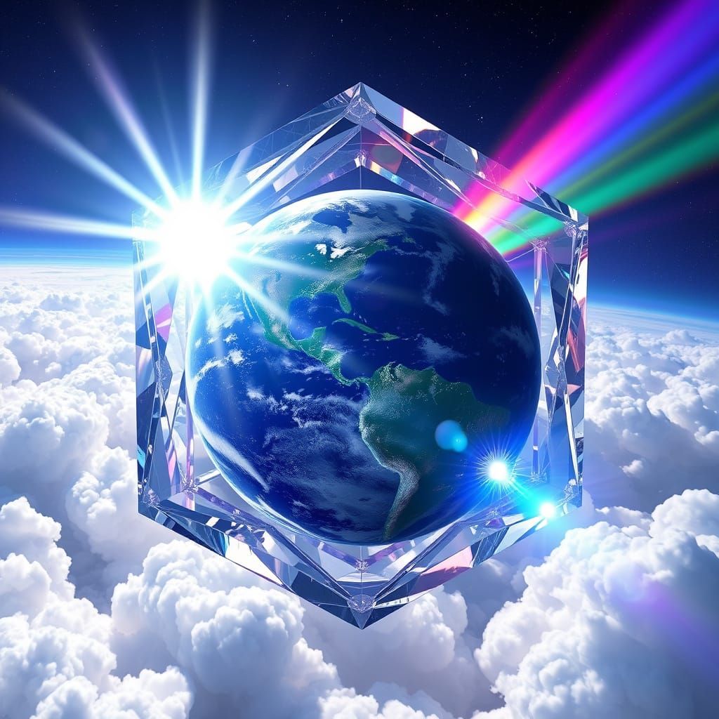 Earth in Tesseract, Radiant Light and Rainbow Hues