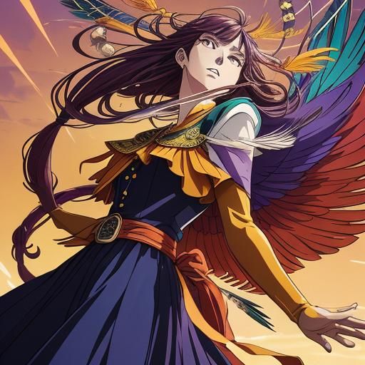 Anime Phoenix Tarot Card and Dreamcatcher Illustration