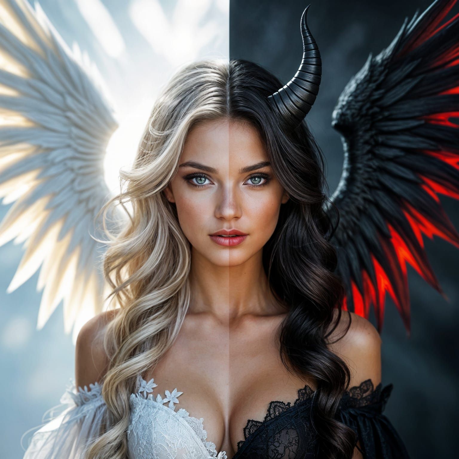 Angelic Beauty and Demonic Darkness Split Image
