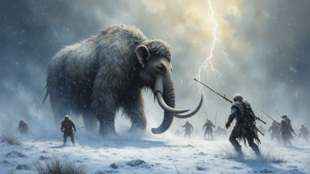 Mammoth Under Attack: An Impasto Oil Painting