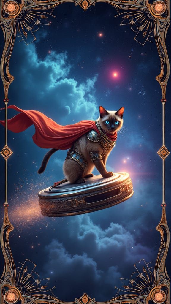 Regal Siamese Cat Chases Glowing Red Dot into Cosmic Abyss i...