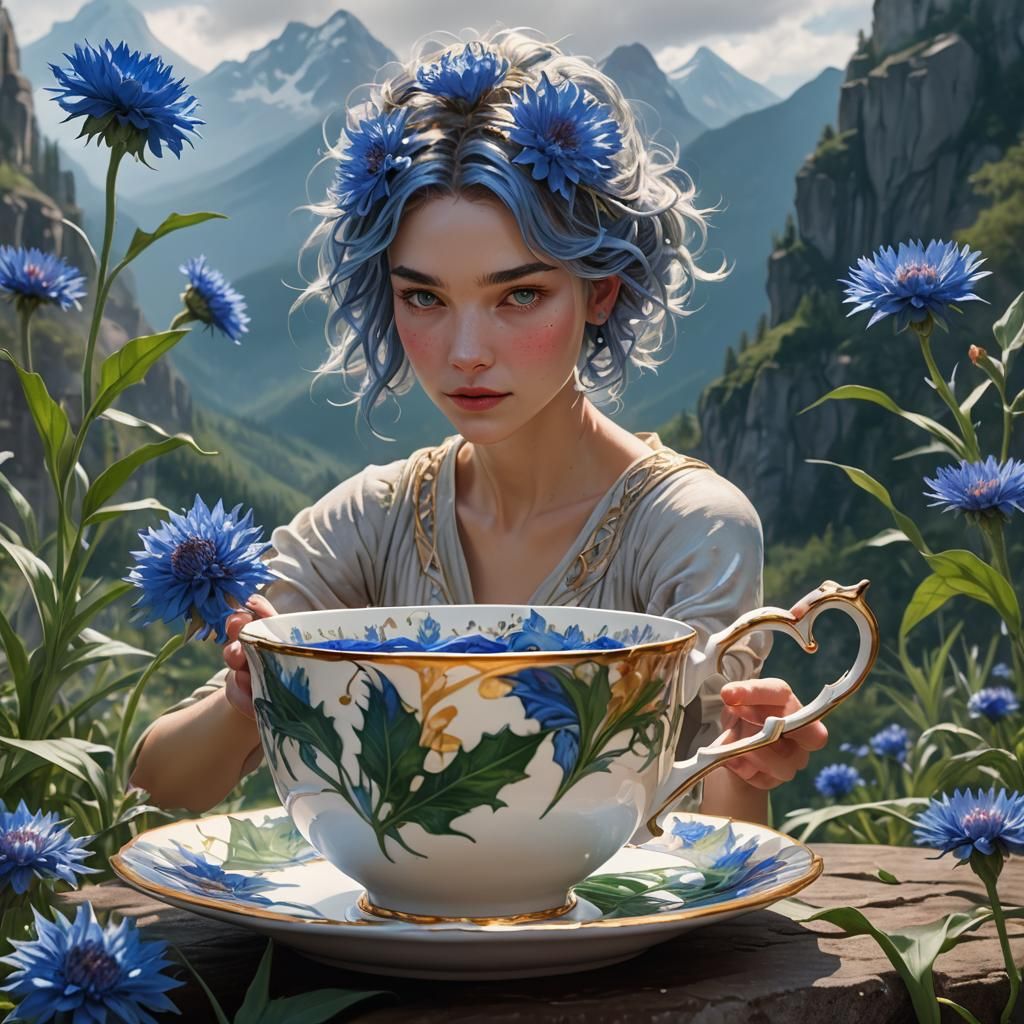 Cornflower Teacup with Ballerina: 3D Render