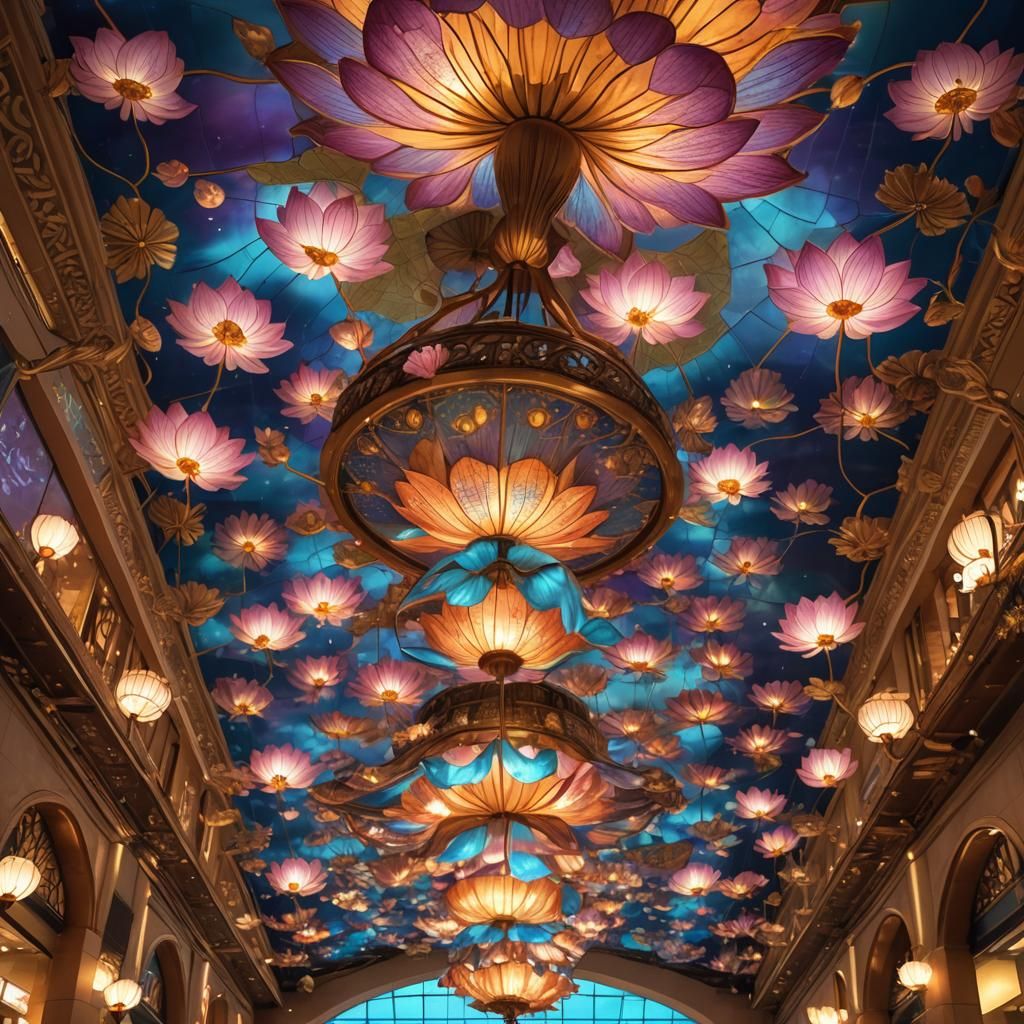 Dreamlike Lotus Lamps: Fantastical Digital Art