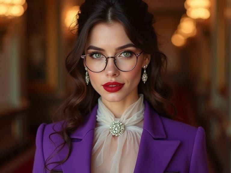 Elegant Brunette in Royal Palace in Photorealistic Style