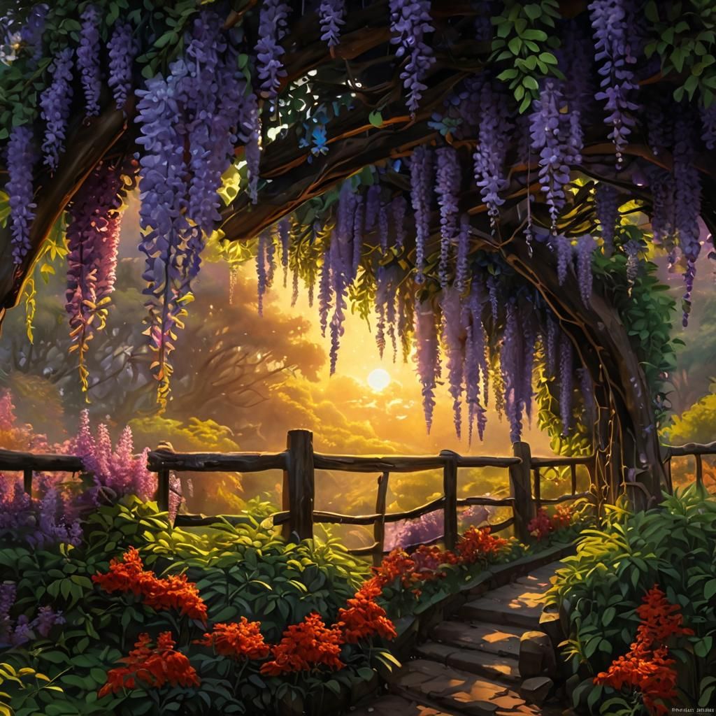 Enchanting Wisteria Archway Oil Painting
