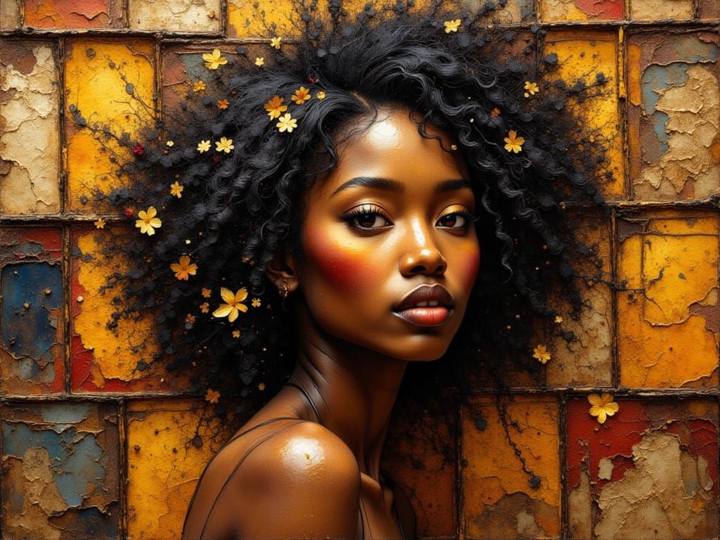 African Woman Portrait with Textured Background