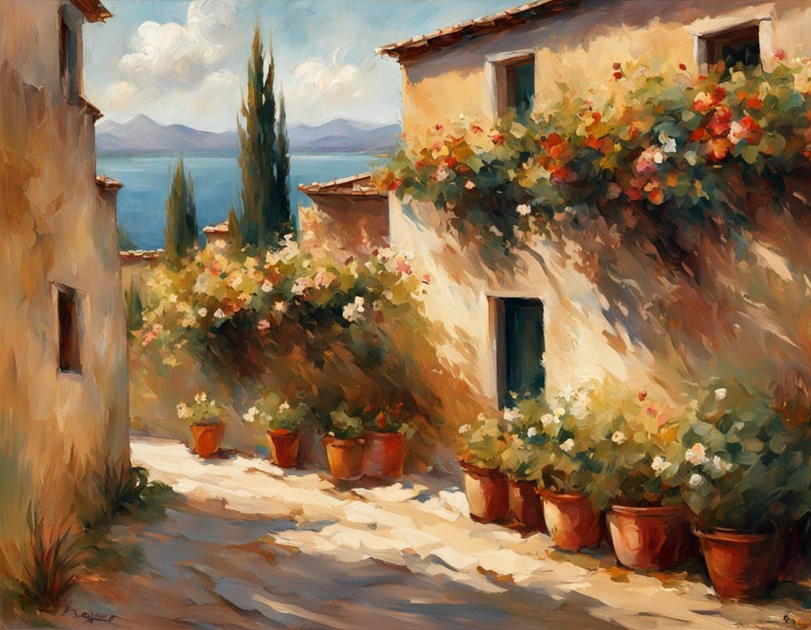 Charming European Village in Oil Painting Style