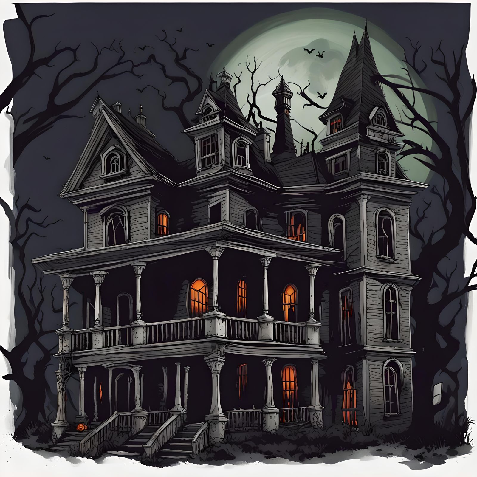 Eerie Haunted House with Spooky Graveyard