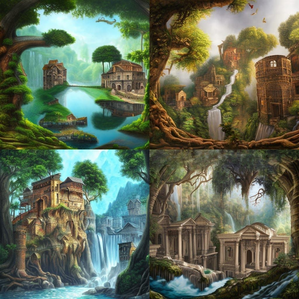 Roman Treehouses Kingdom: Detailed 3D Digital Art