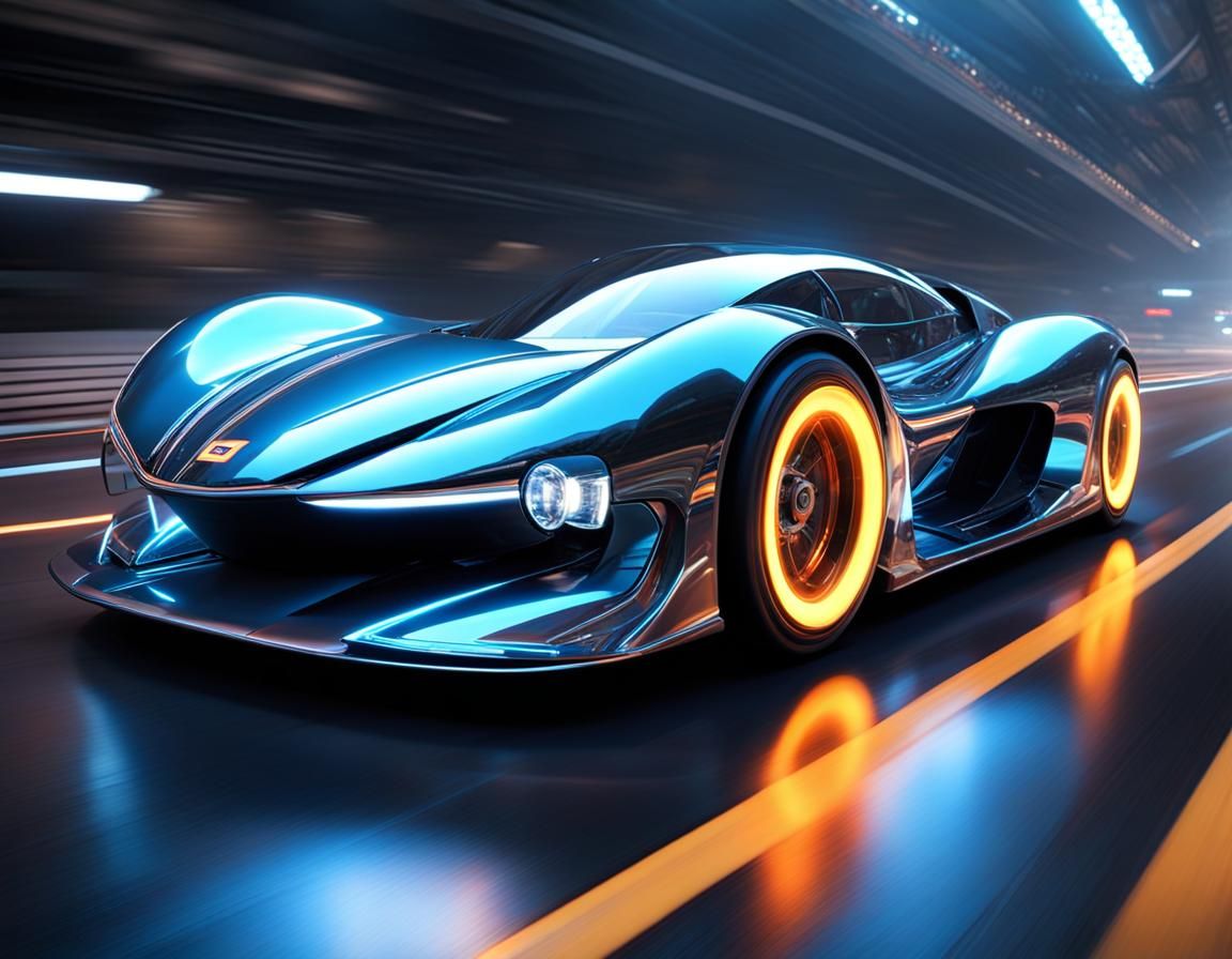 Futuristic Transparent Car Racing on Sci-Fi Track