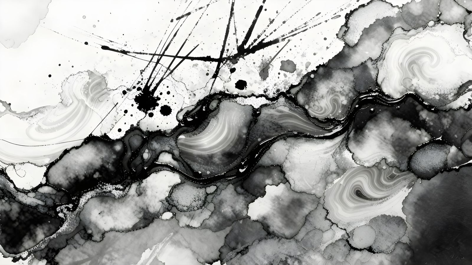 Monochrome Abstract Marbling with Dripping Paint