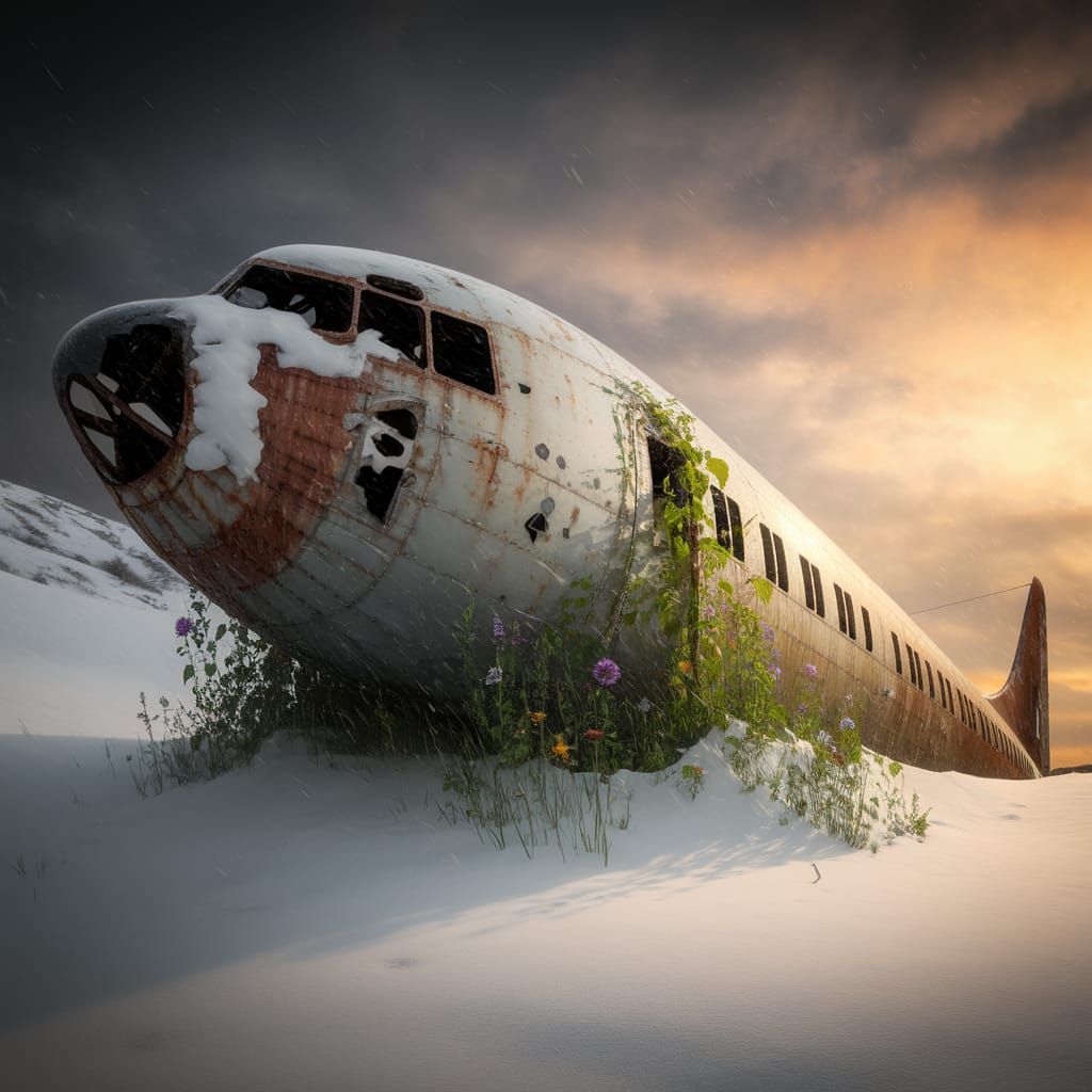Weathered Plane Crashes into Winter Landscape