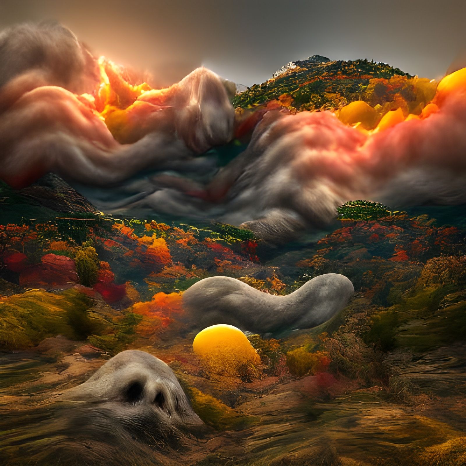 Surreal Sunset Over Autumn Mountain Range