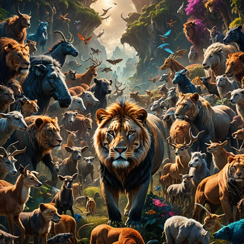 Interconnected Animals Pay Homage: A Digital Painting