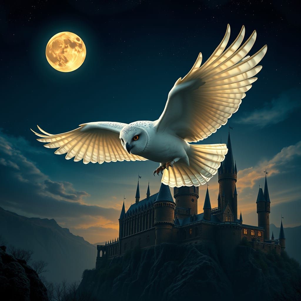 Majestic Owl Soars into Dark Night Sky