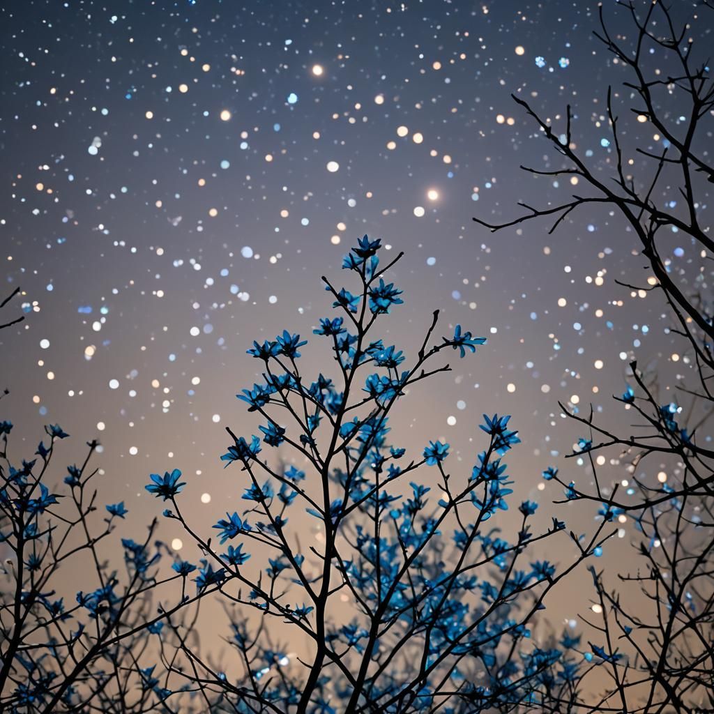 Stars Shimmering in Twilight Sky with Bokeh