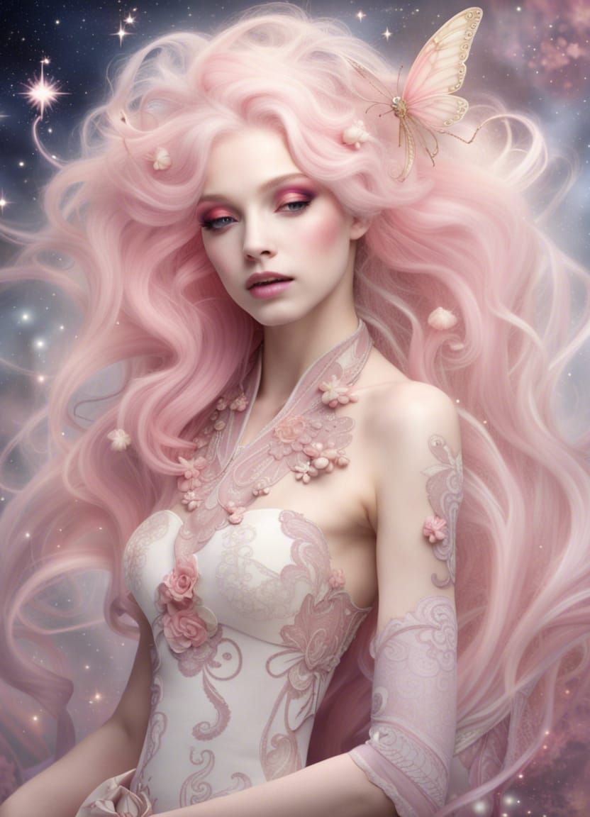 Pale Pink Fairy in a Velvet Night Paradise