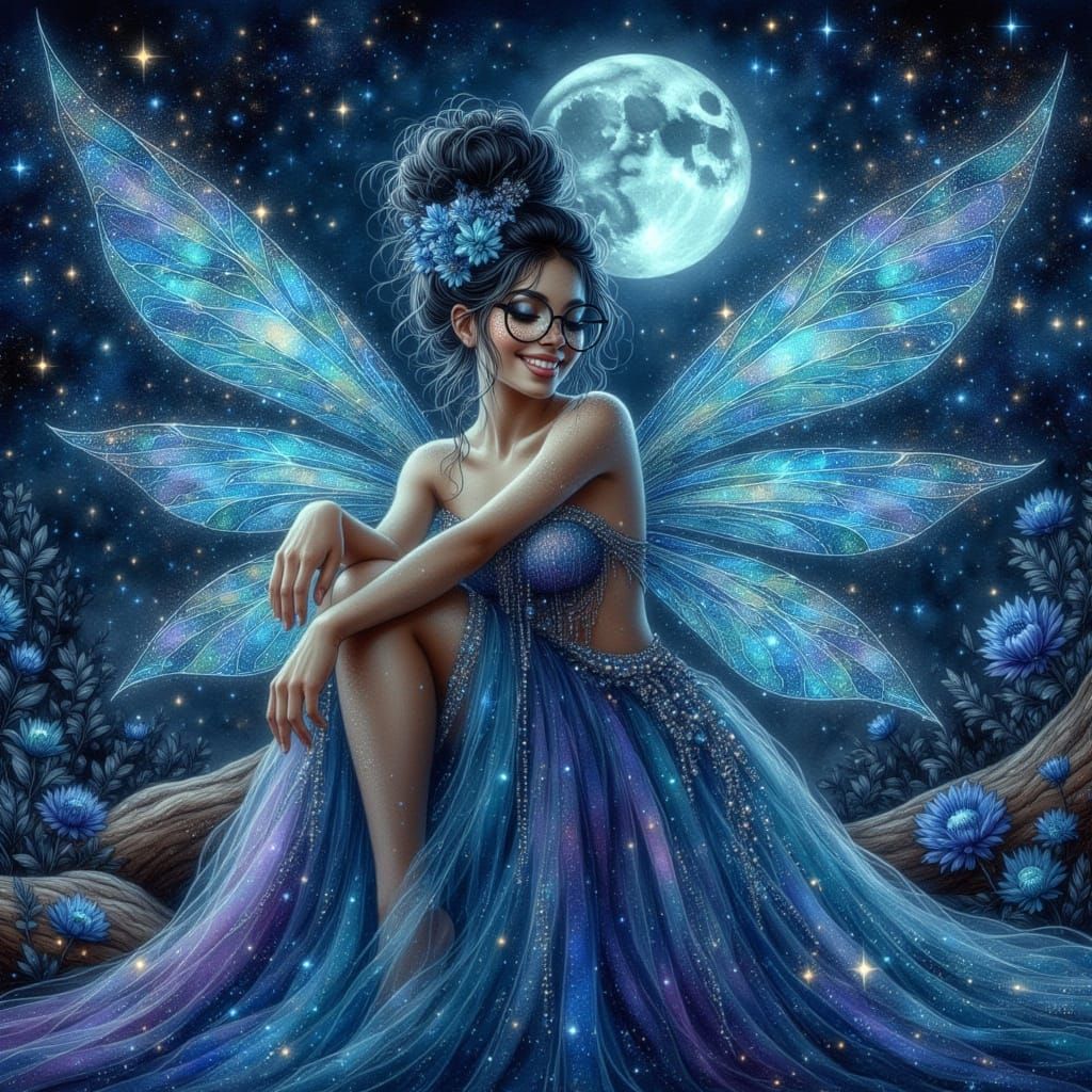 Beautiful woman with glowing luminous wings