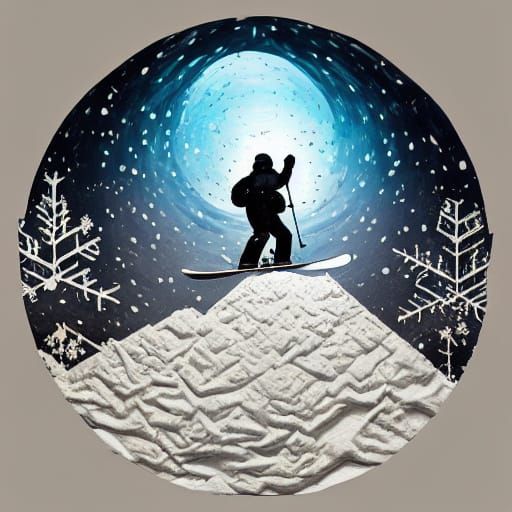 Surreal Snowboarder on Paper Mountain in Dramatic Light