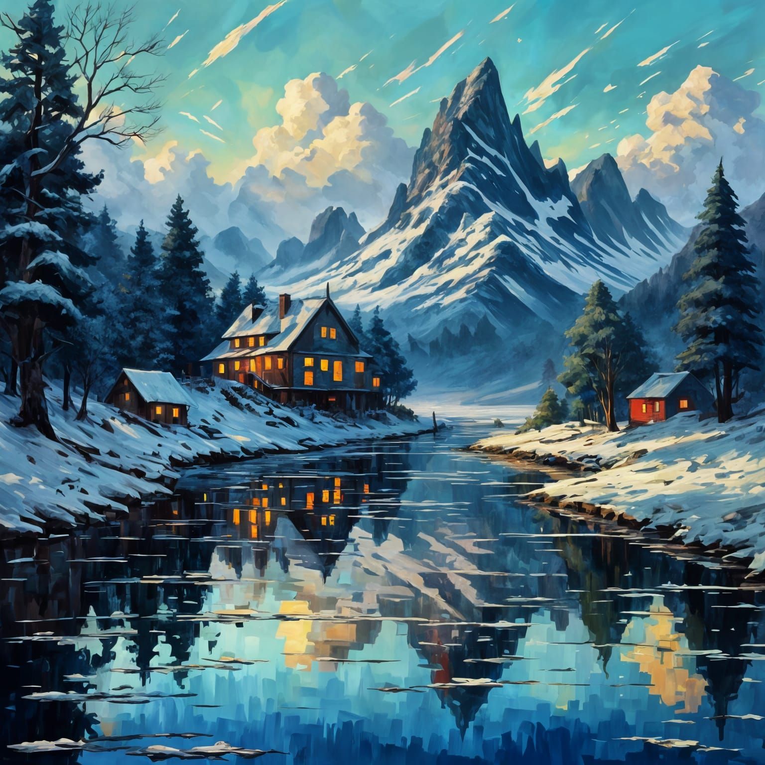 Neo-Expressionist Masterpiece: A Maximalist Winter Scene
