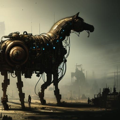 Biopunk Steampunk Horse in Post-Apocalyptic Setting