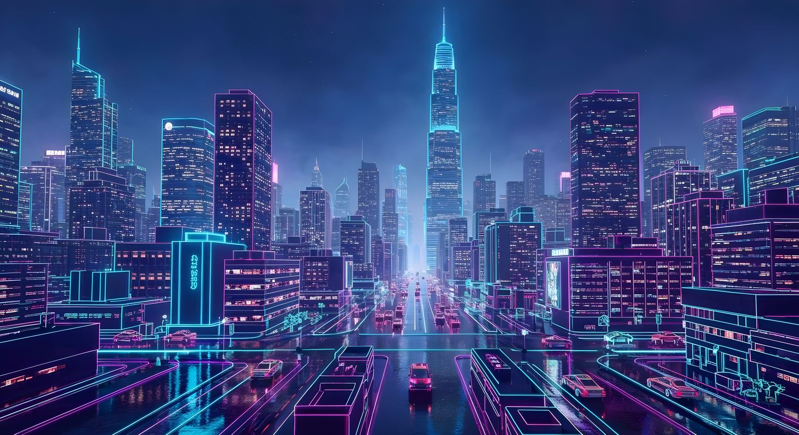 Neon City Skyline in Synthwave Style