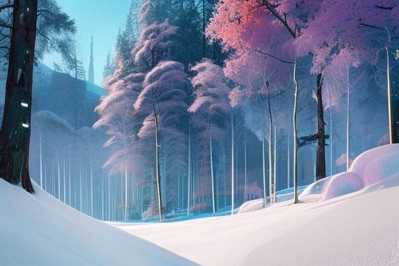 Snowy Mountain Valley in Winter Morning Light