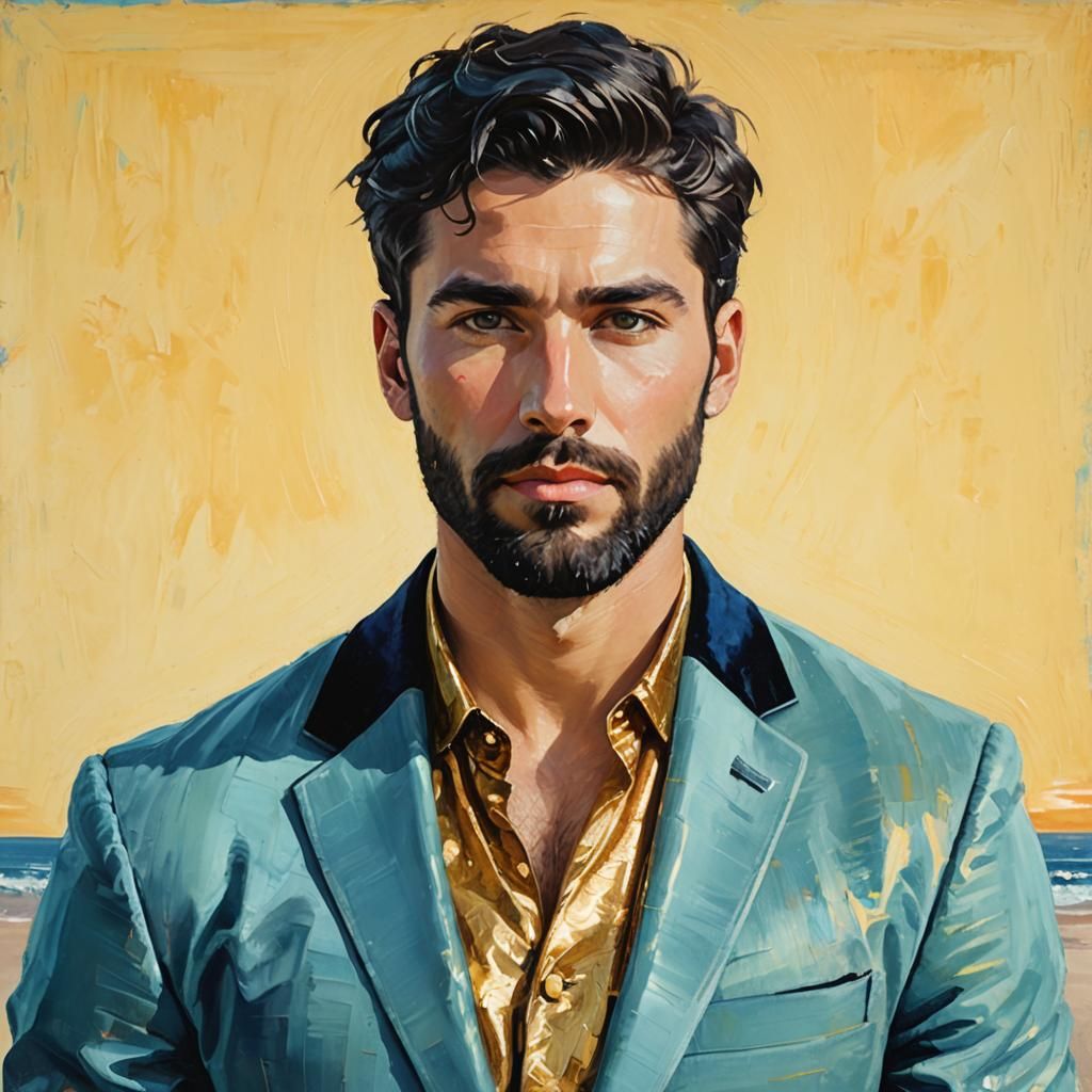 Portrait of Man in Velvet Suit as Oil Painting