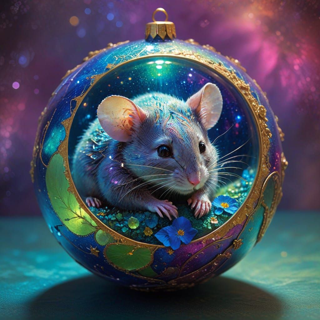 Vibrant Cosmic Mouse in Iridescent Ornament