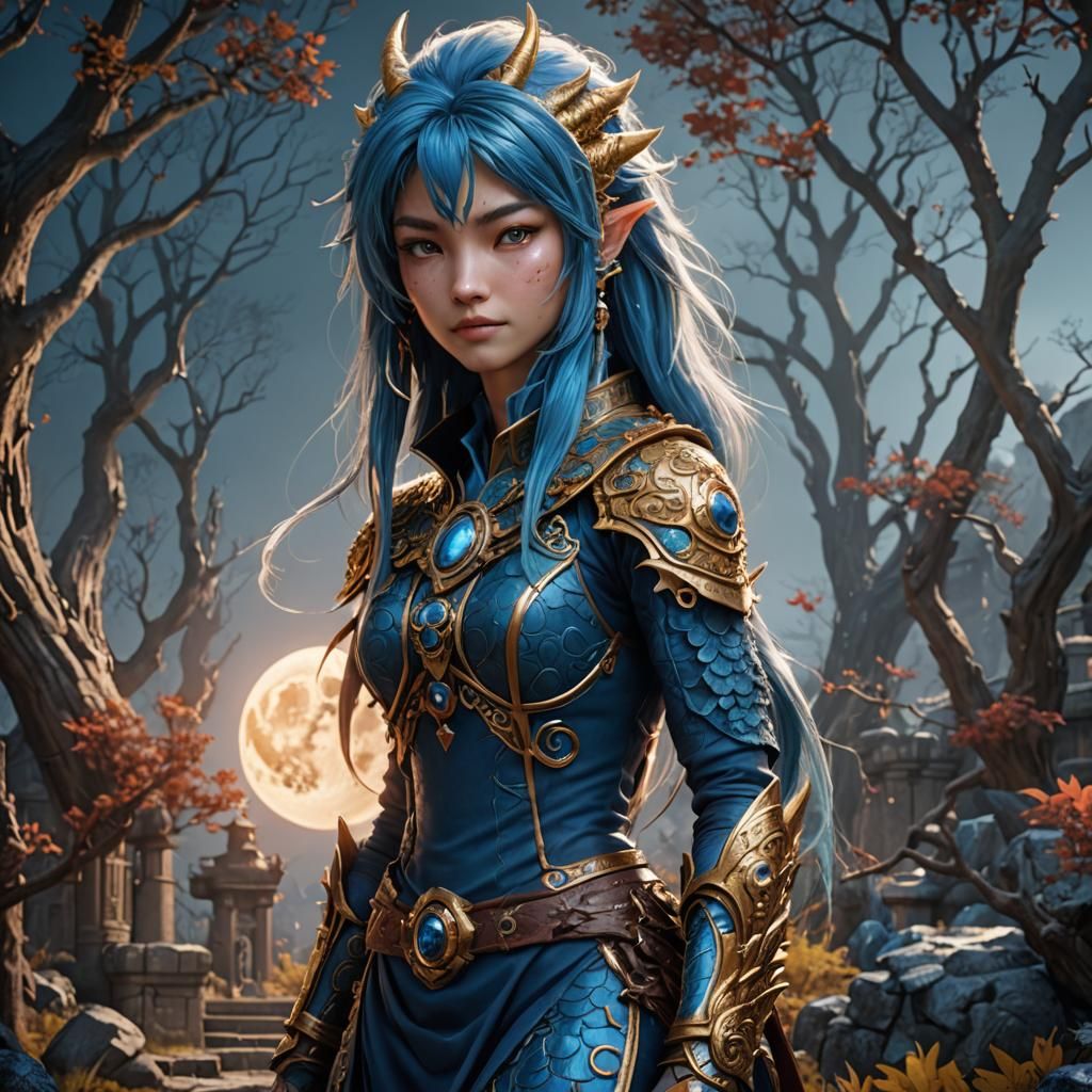 Blue Moon Dragon Fox Fantasy Concept Art