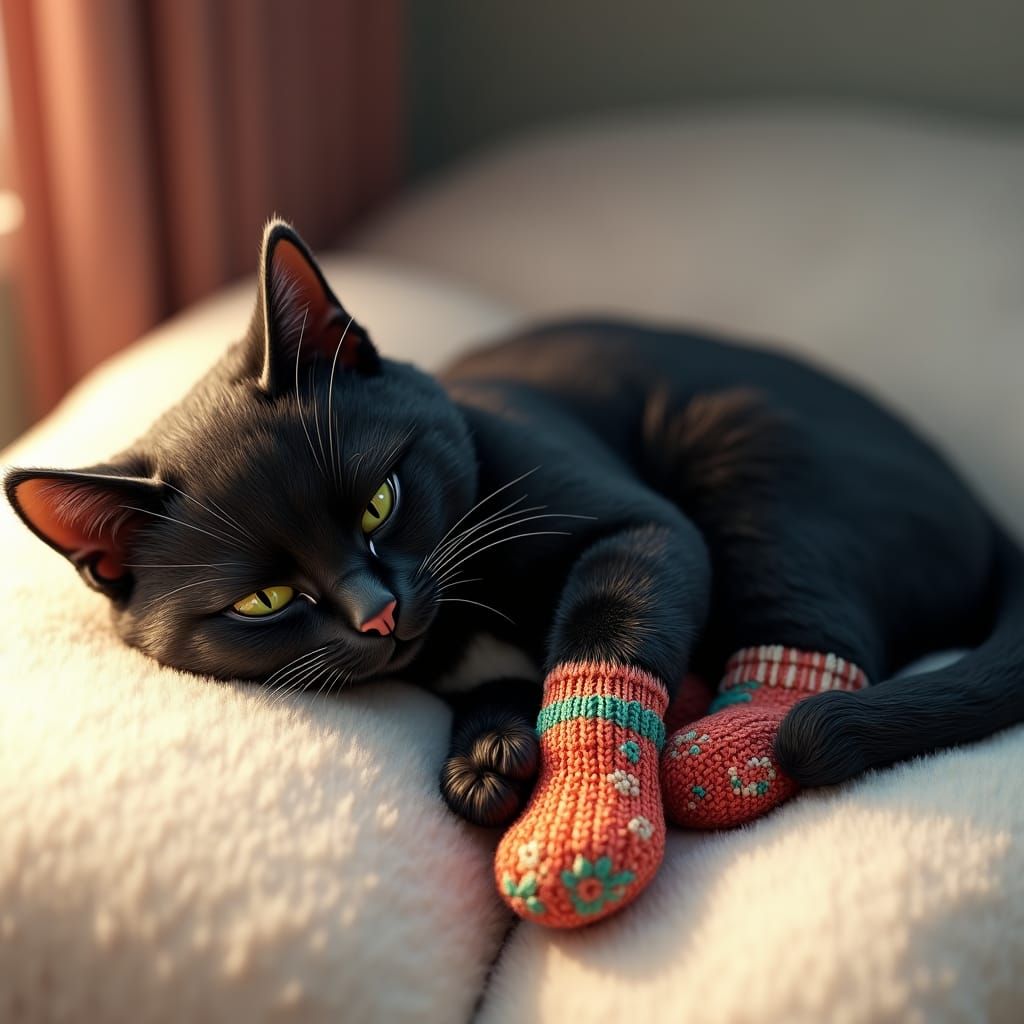 Black Cat's Anime Dream in Knitted Socks