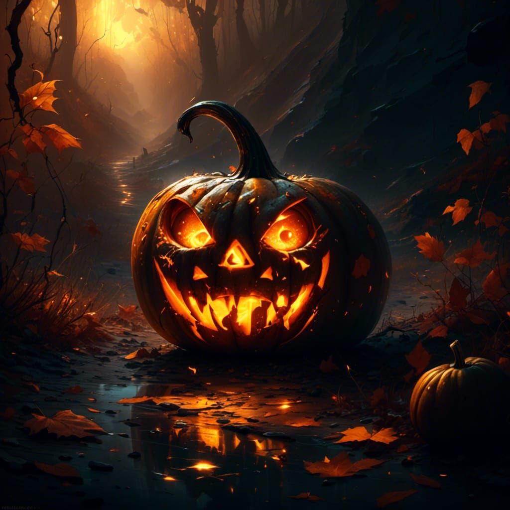 Glowing Jack-o'-Lantern: An Autumnal Oil Painting