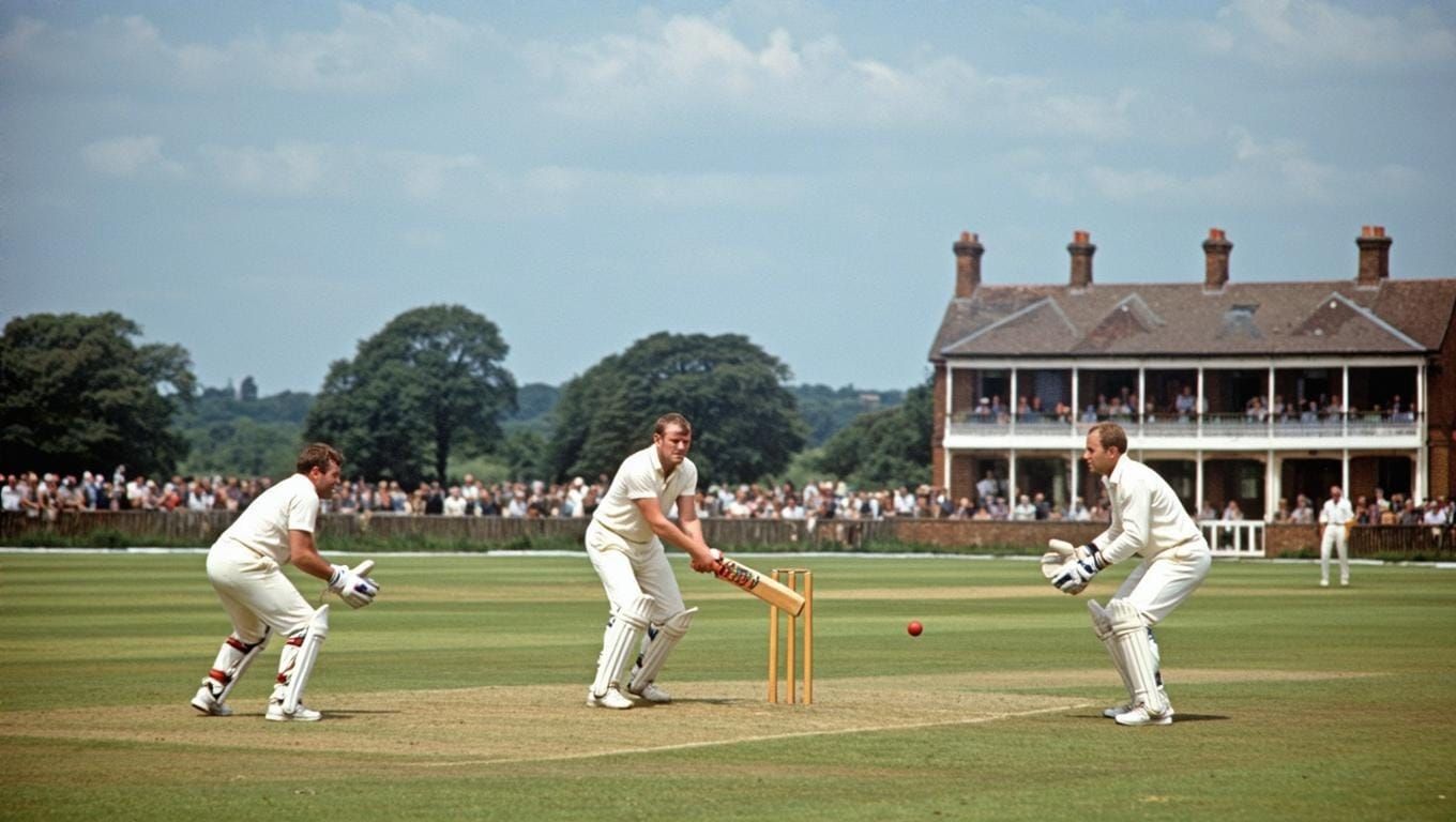 Vintage Cricket Match in Full Swing