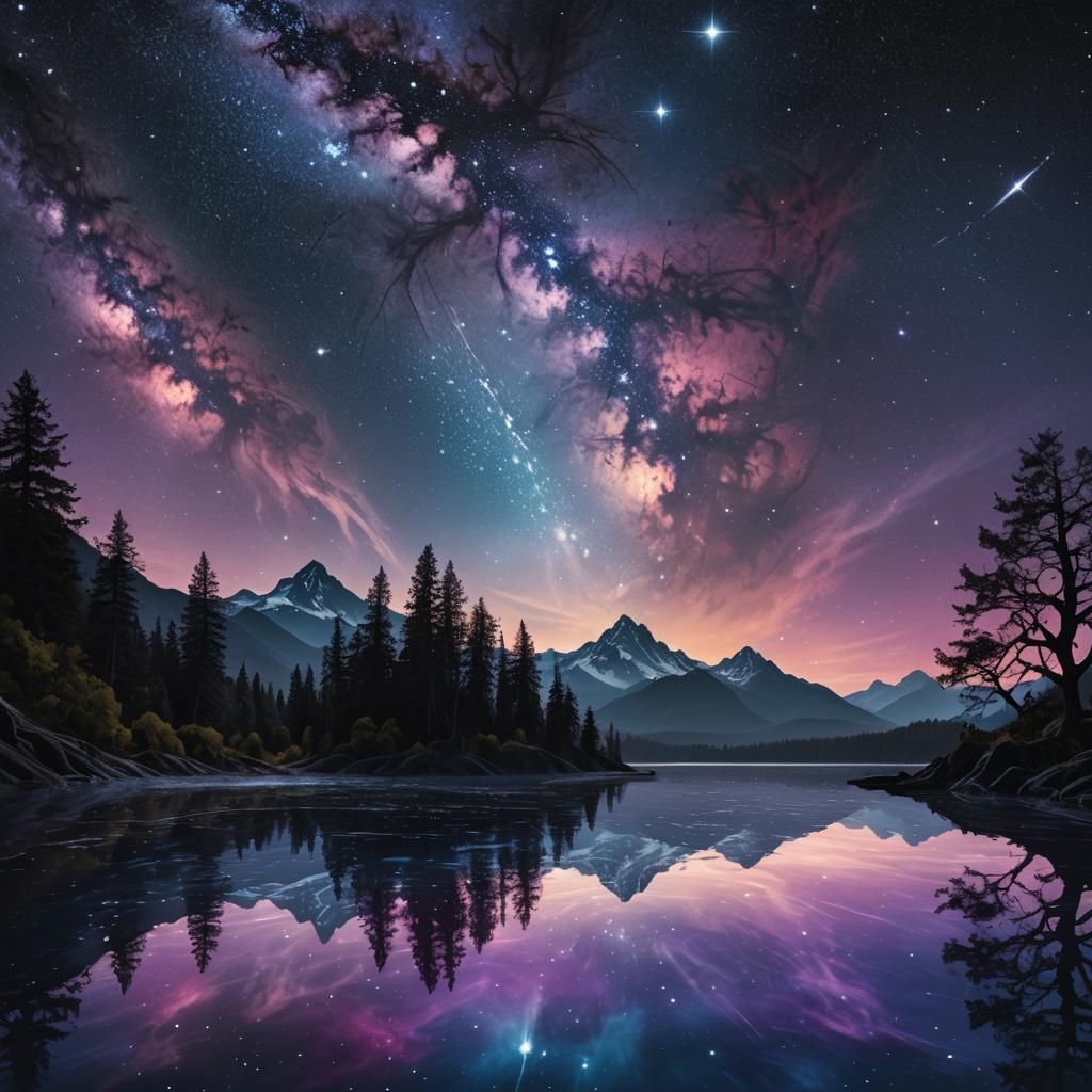 Starry Night Close-Up in Realistic Matte Painting Style