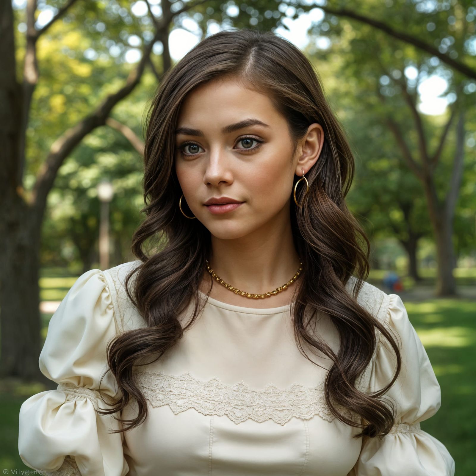 Realistic Portrait of a Young Woman in a Park