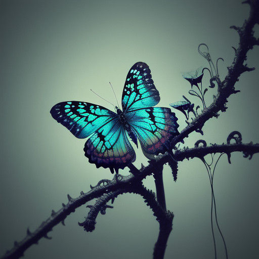 Surrealist Butterfly with Iridescent Peacock Feather Wings