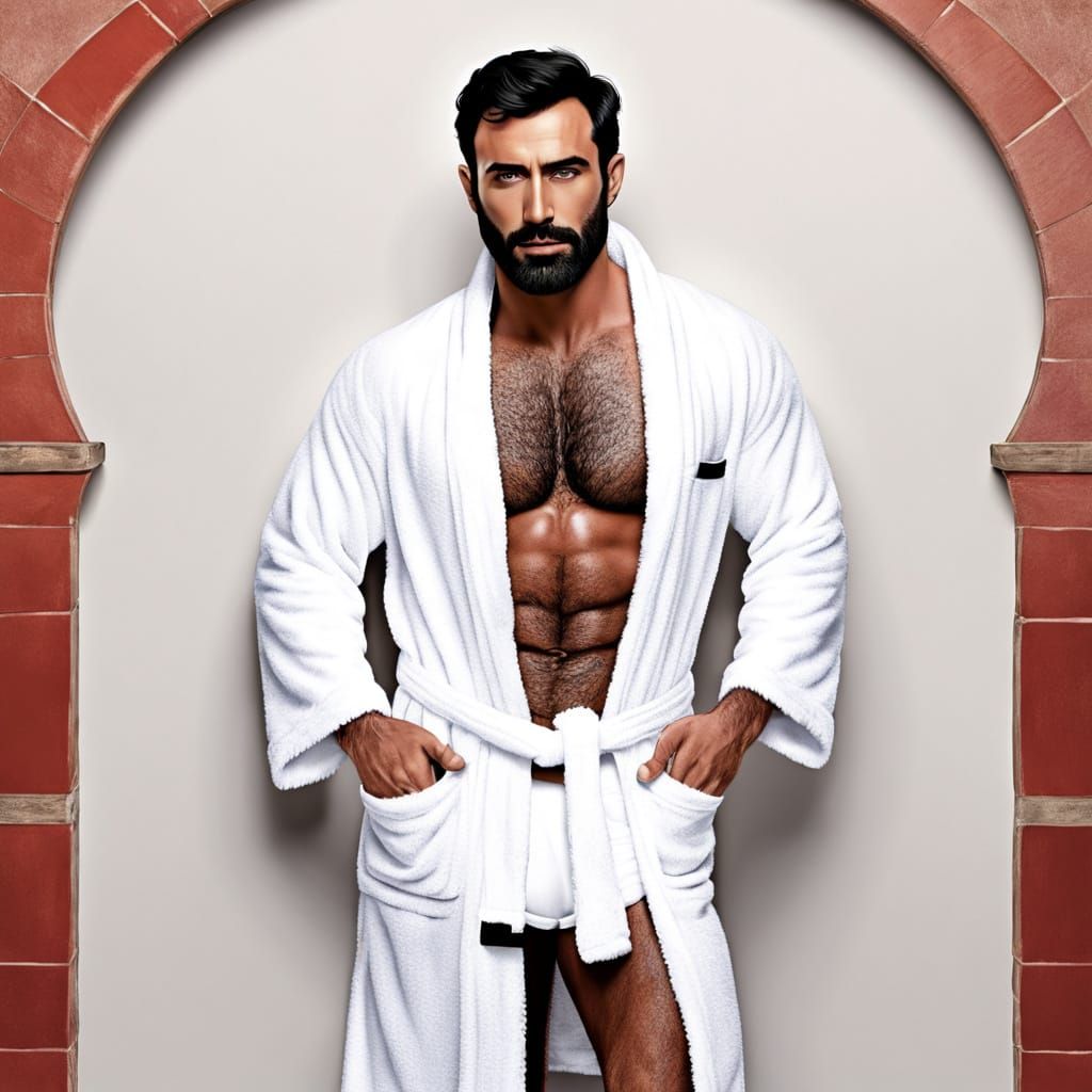 Handsome Arab Man in Velvet Bathrobe