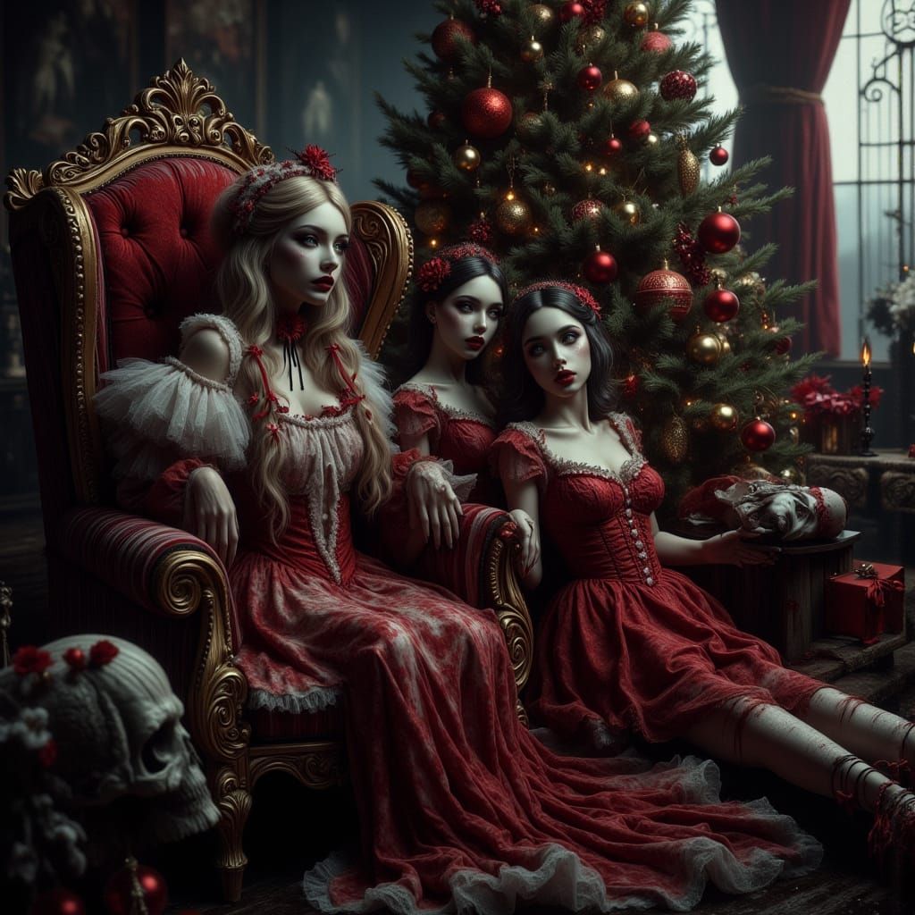 Vampire Mrs. Claus in Surreal Holiday Melancholy